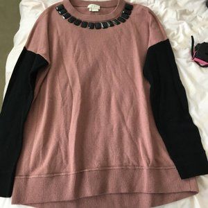 kate spade mauve pink black sleeve beaded sweater size small like new no tag